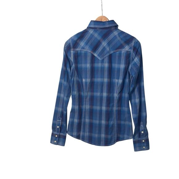 True Religion Top Womens XS Blue Plaid Pearl Snap Yoked Western Rodeo Riding - Picture 8 of 16